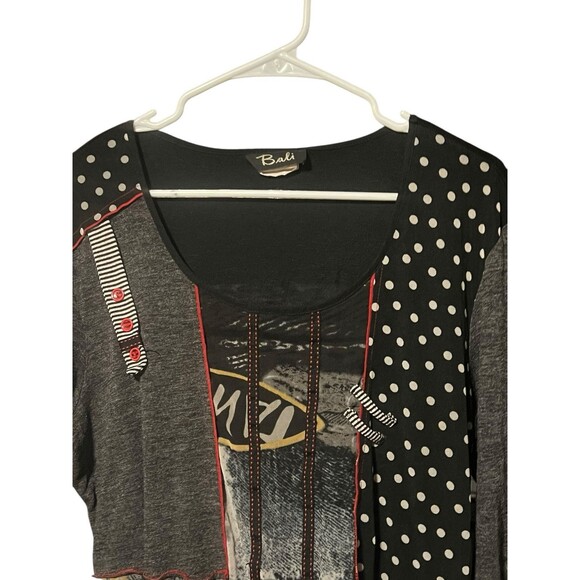 Bali Women's Black and Red tunic Top Size XXL Vintage Goth - Picture 2 of 8